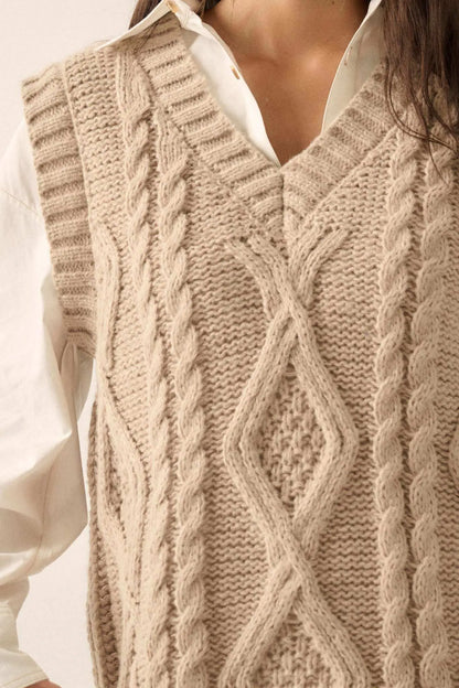 Making the Grade Oversize Cable Knit Sweater Vest