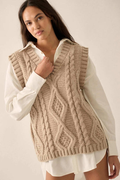 Making the Grade Oversize Cable Knit Sweater Vest