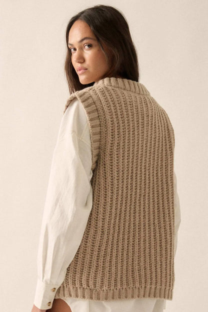 Making the Grade Oversize Cable Knit Sweater Vest