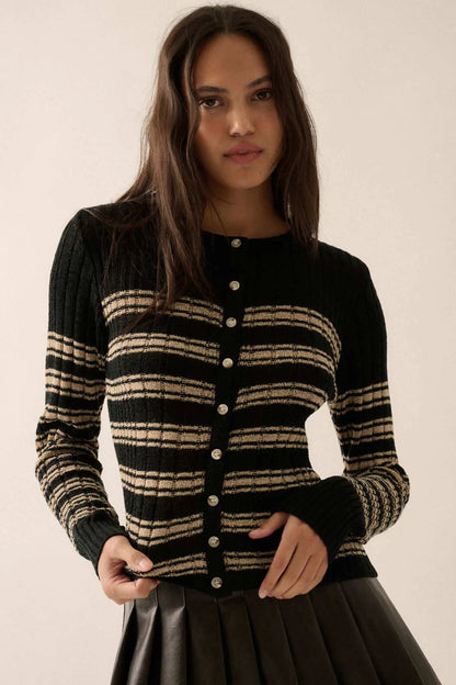 Rule the Day Striped Ribbed Knit Cardigan Sweater