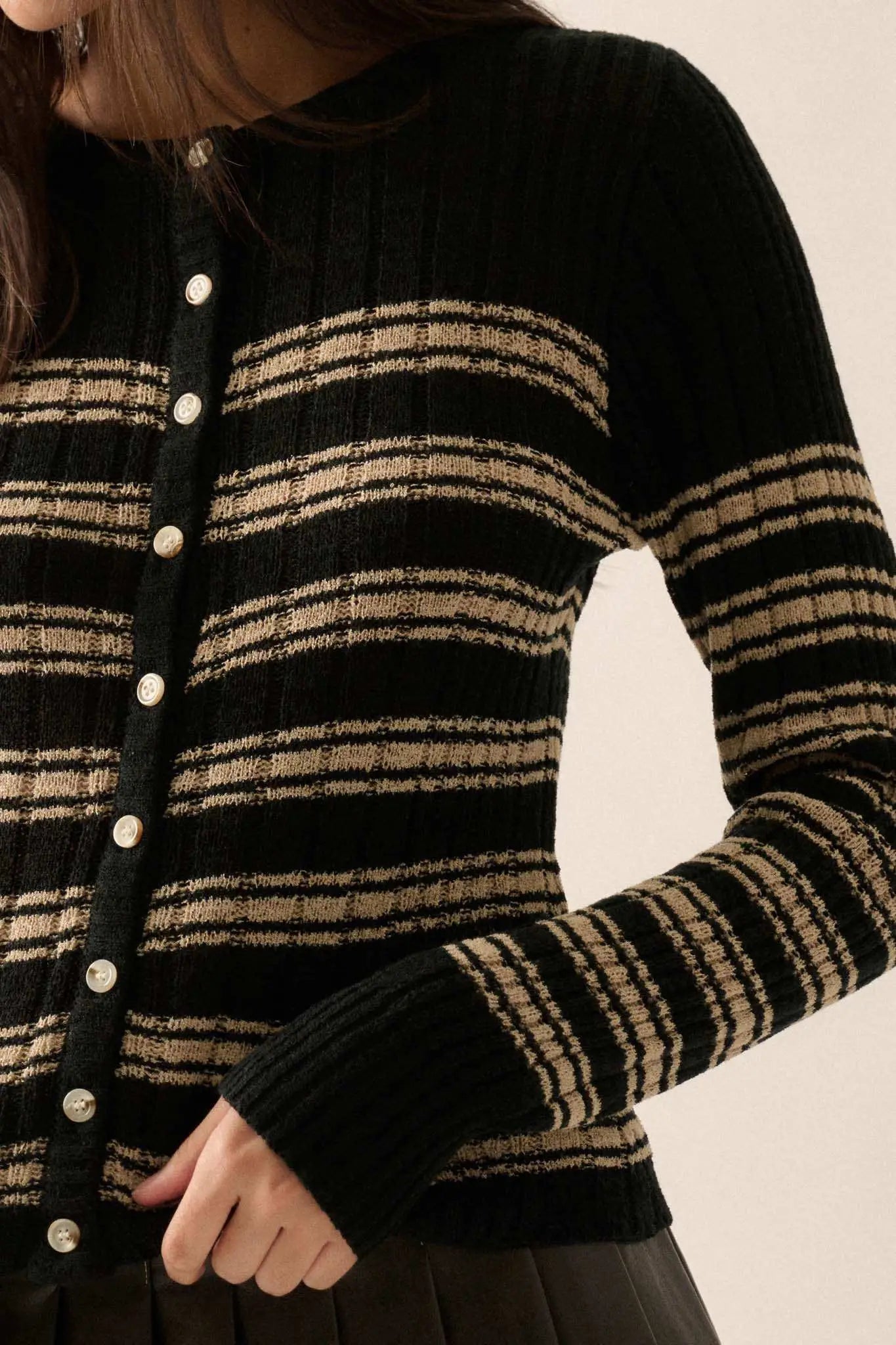 Rule the Day Striped Ribbed Knit Cardigan Sweater
