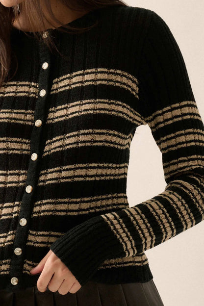 Rule the Day Striped Ribbed Knit Cardigan Sweater