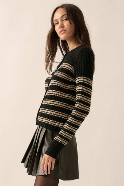 Rule the Day Striped Ribbed Knit Cardigan Sweater