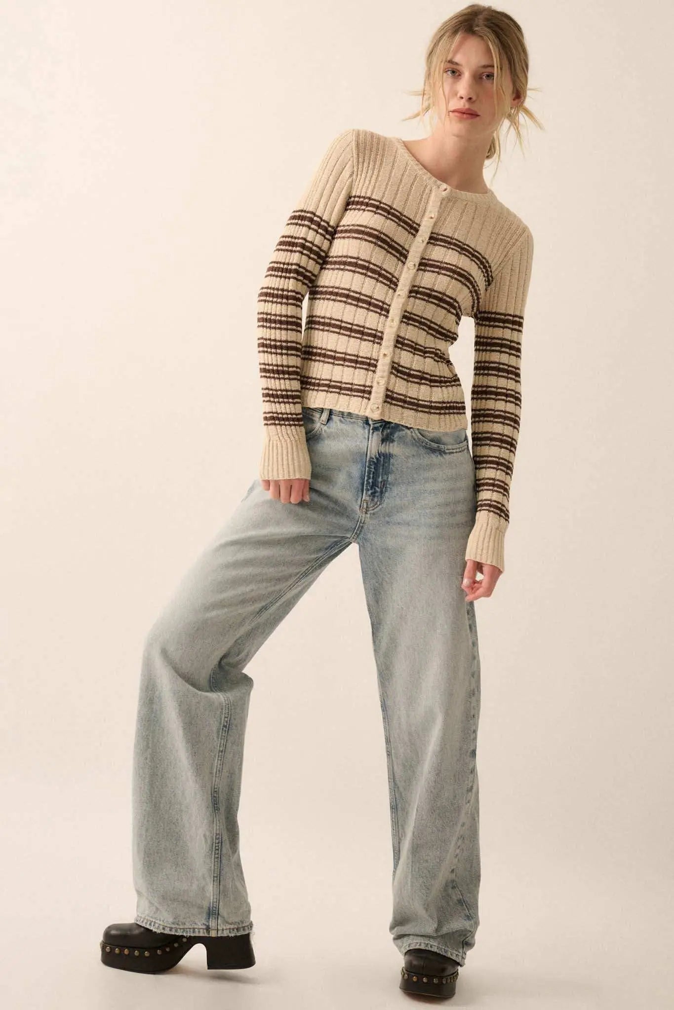 Rule the Day Striped Ribbed Knit Cardigan Sweater