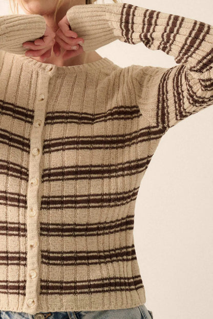 Rule the Day Striped Ribbed Knit Cardigan Sweater