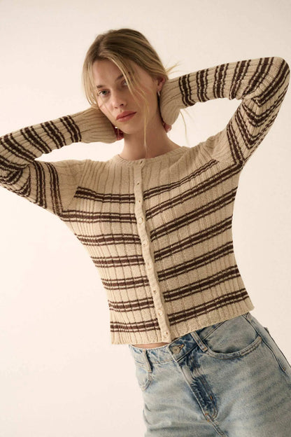 Rule the Day Striped Ribbed Knit Cardigan Sweater
