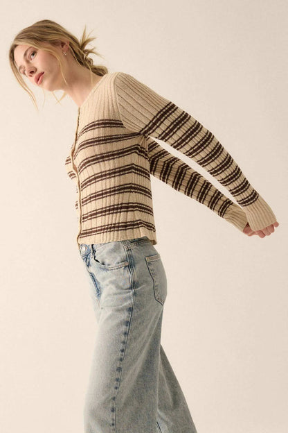 Rule the Day Striped Ribbed Knit Cardigan Sweater