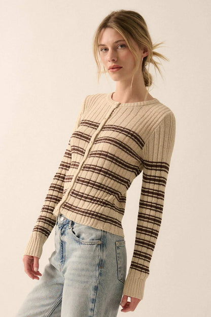 Rule the Day Striped Ribbed Knit Cardigan Sweater