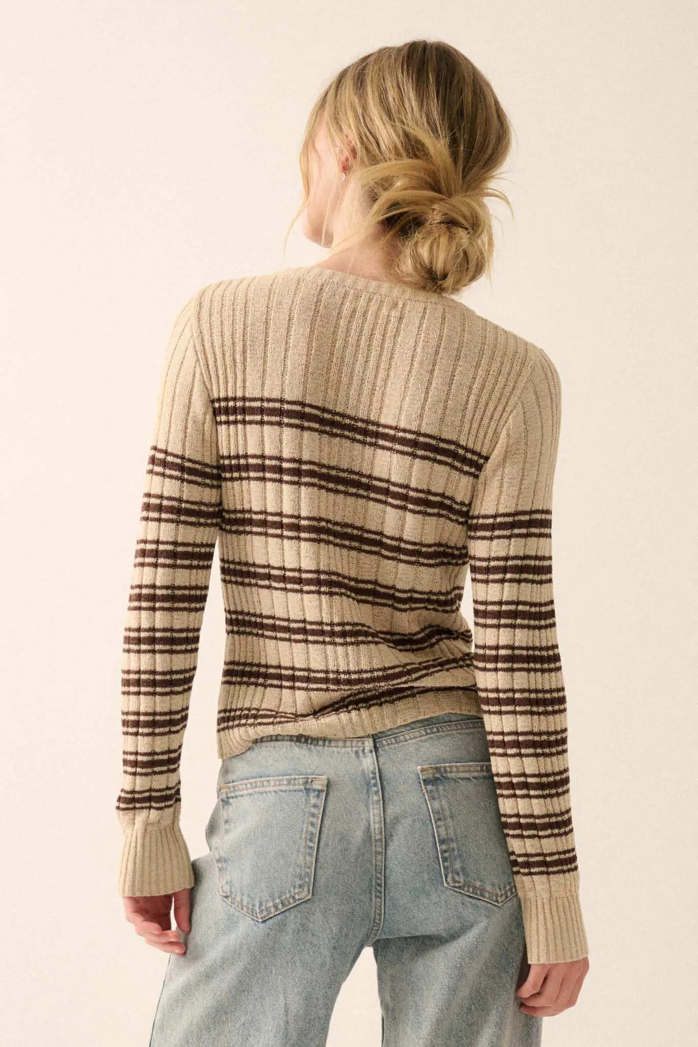 Rule the Day Striped Ribbed Knit Cardigan Sweater