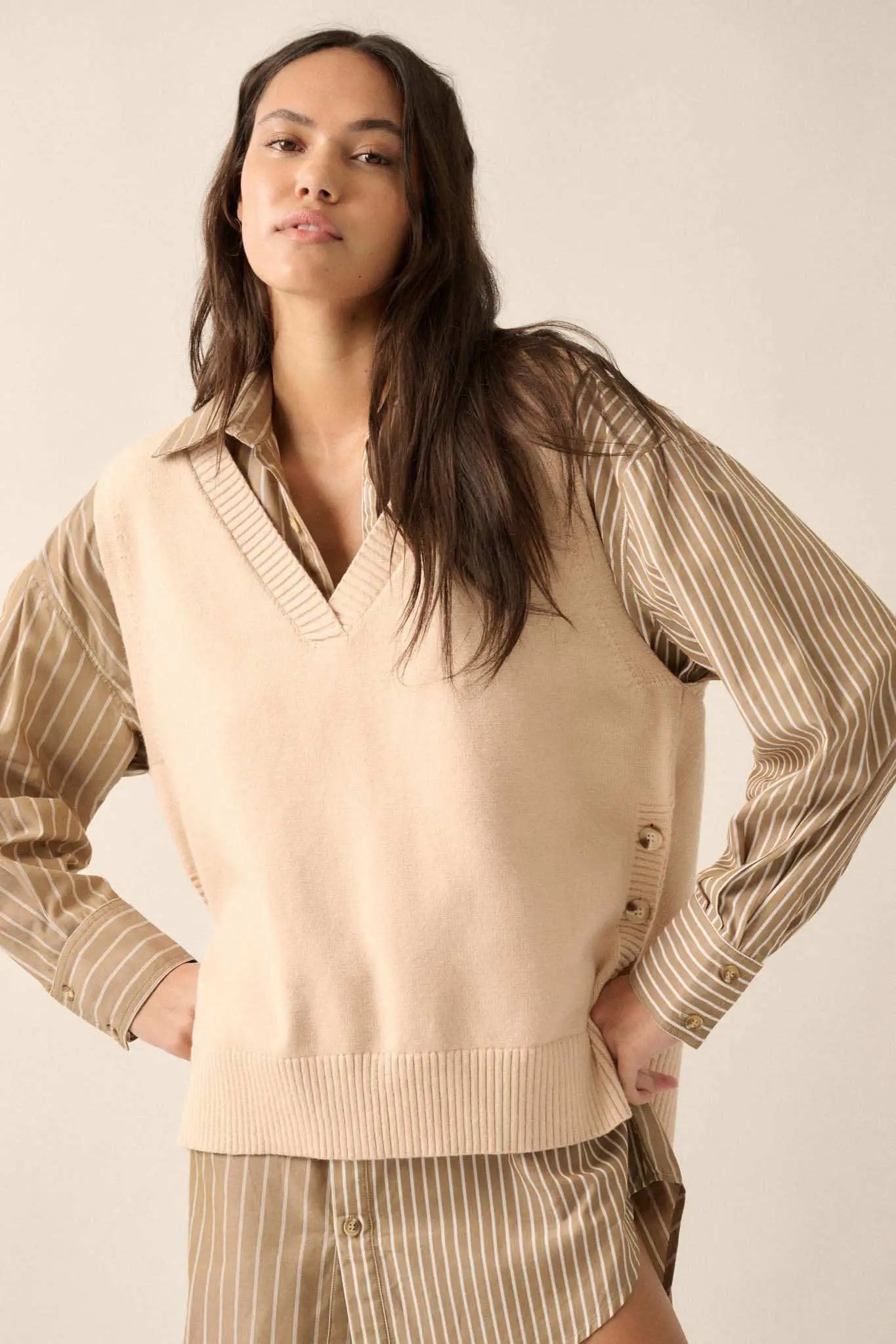 Book Smarts Side-Button V-Neck Sweater Vest