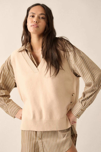 Book Smarts Side-Button V-Neck Sweater Vest