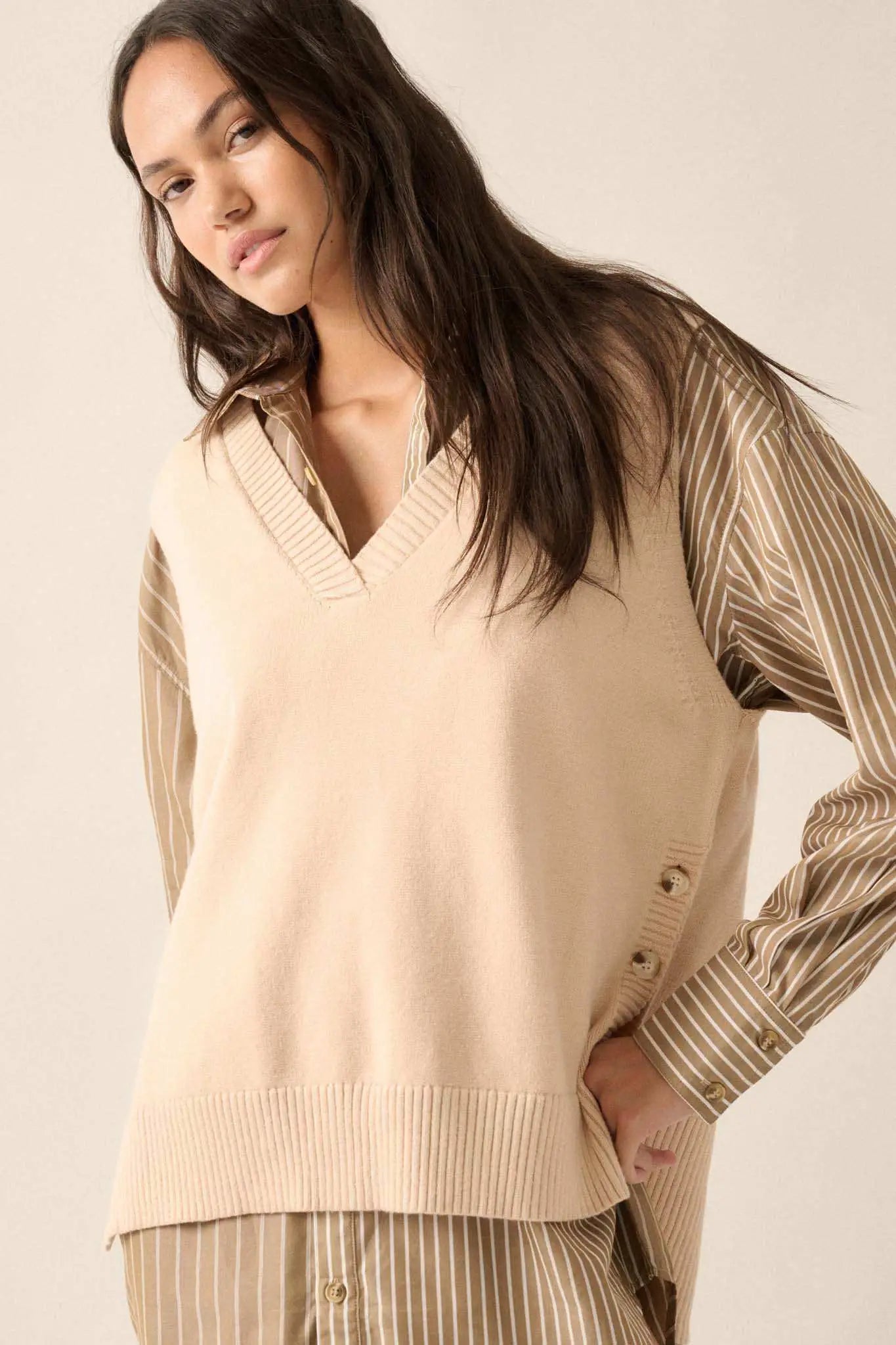 Book Smarts Side-Button V-Neck Sweater Vest