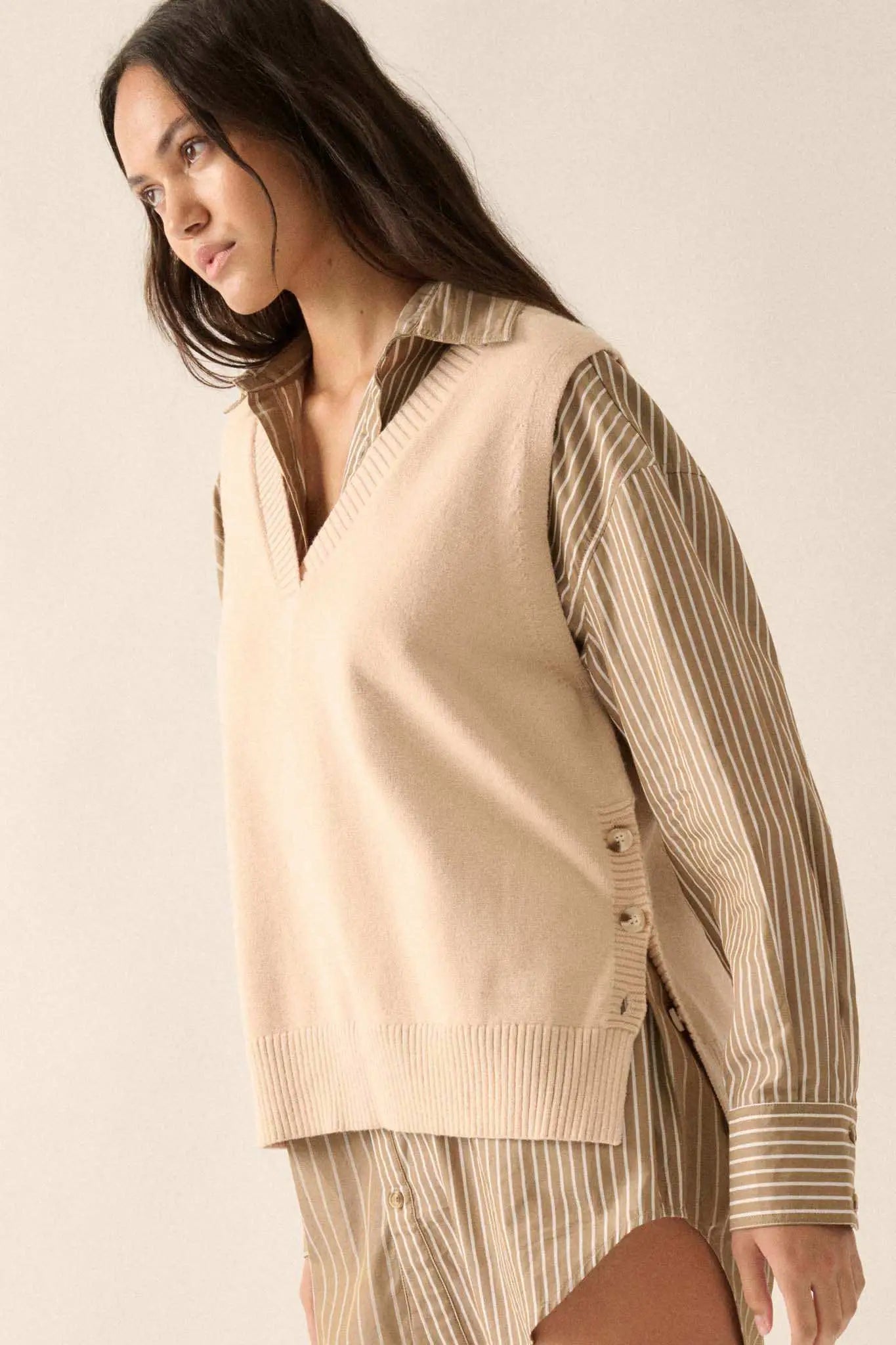 Book Smarts Side-Button V-Neck Sweater Vest