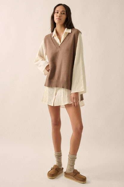 Book Smarts Side-Button V-Neck Sweater Vest