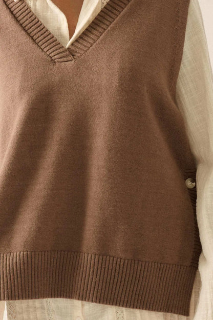 Book Smarts Side-Button V-Neck Sweater Vest