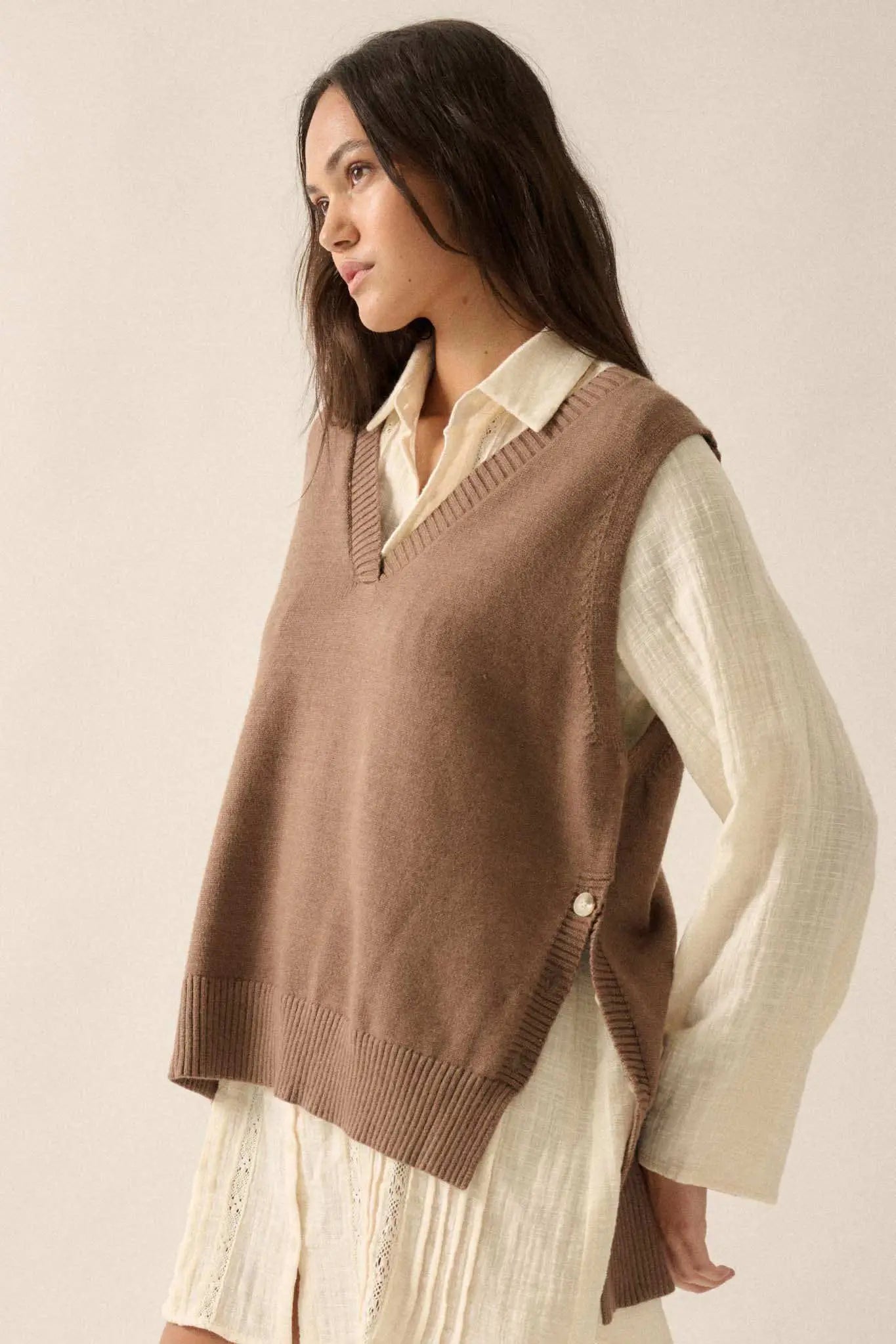 Book Smarts Side-Button V-Neck Sweater Vest