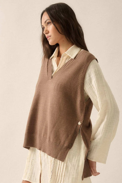 Book Smarts Side-Button V-Neck Sweater Vest