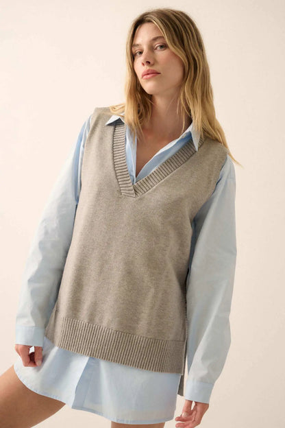 Book Smarts Side-Button V-Neck Sweater Vest