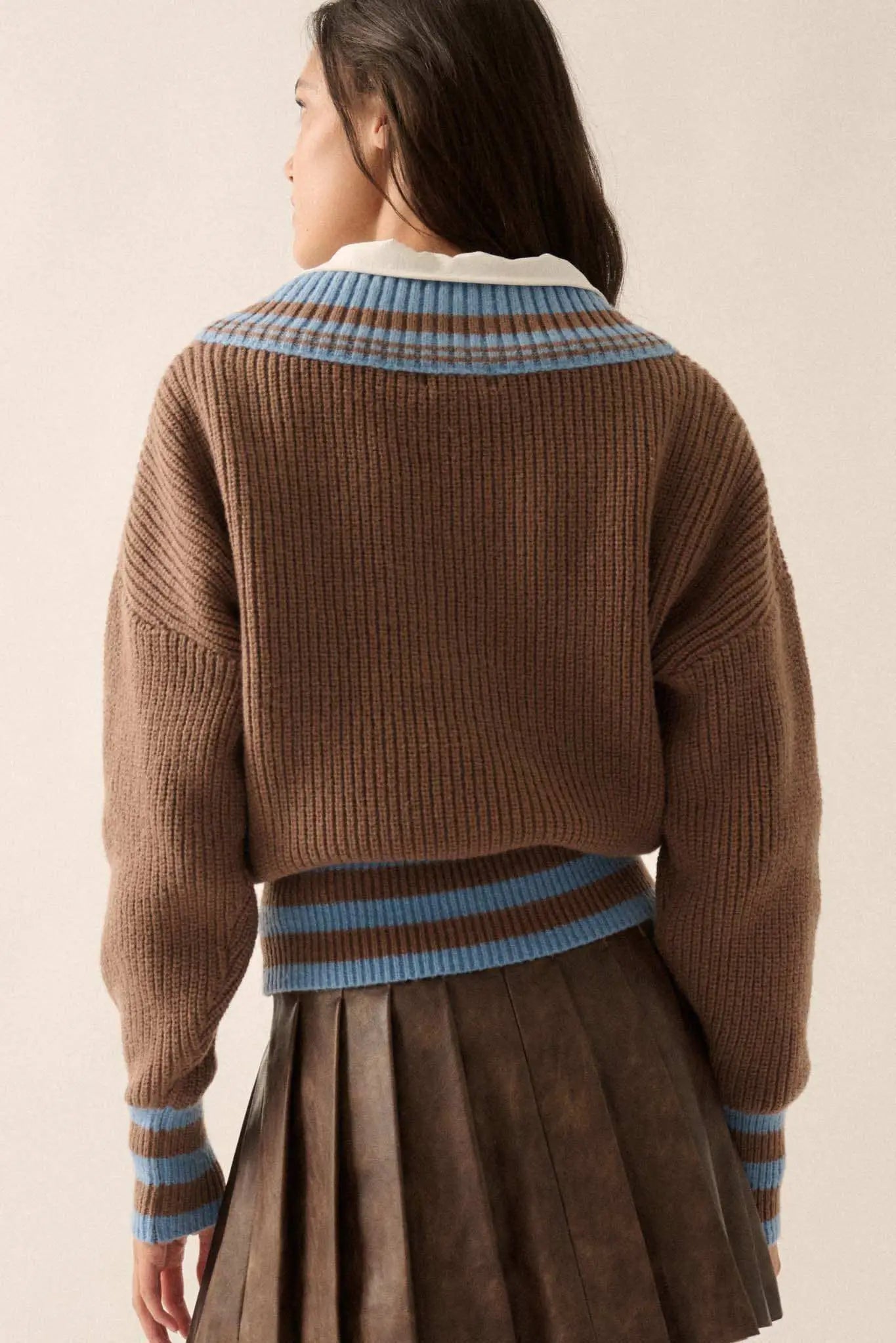 Serving Love Varsity-Stripe V-Neck Sweater