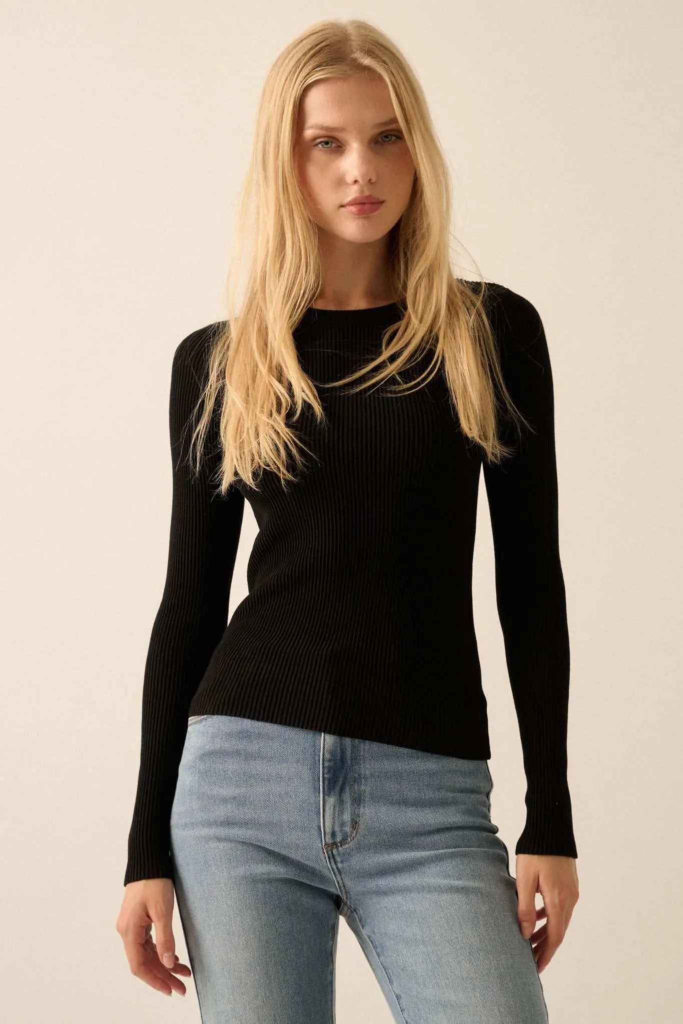 Shaper Fit Long-Sleeve Ribbed Knit Top