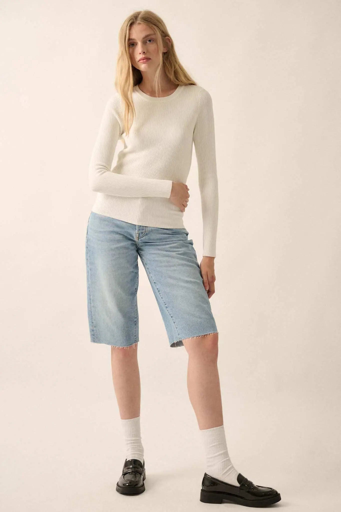 Shaper Fit Long-Sleeve Ribbed Knit Top