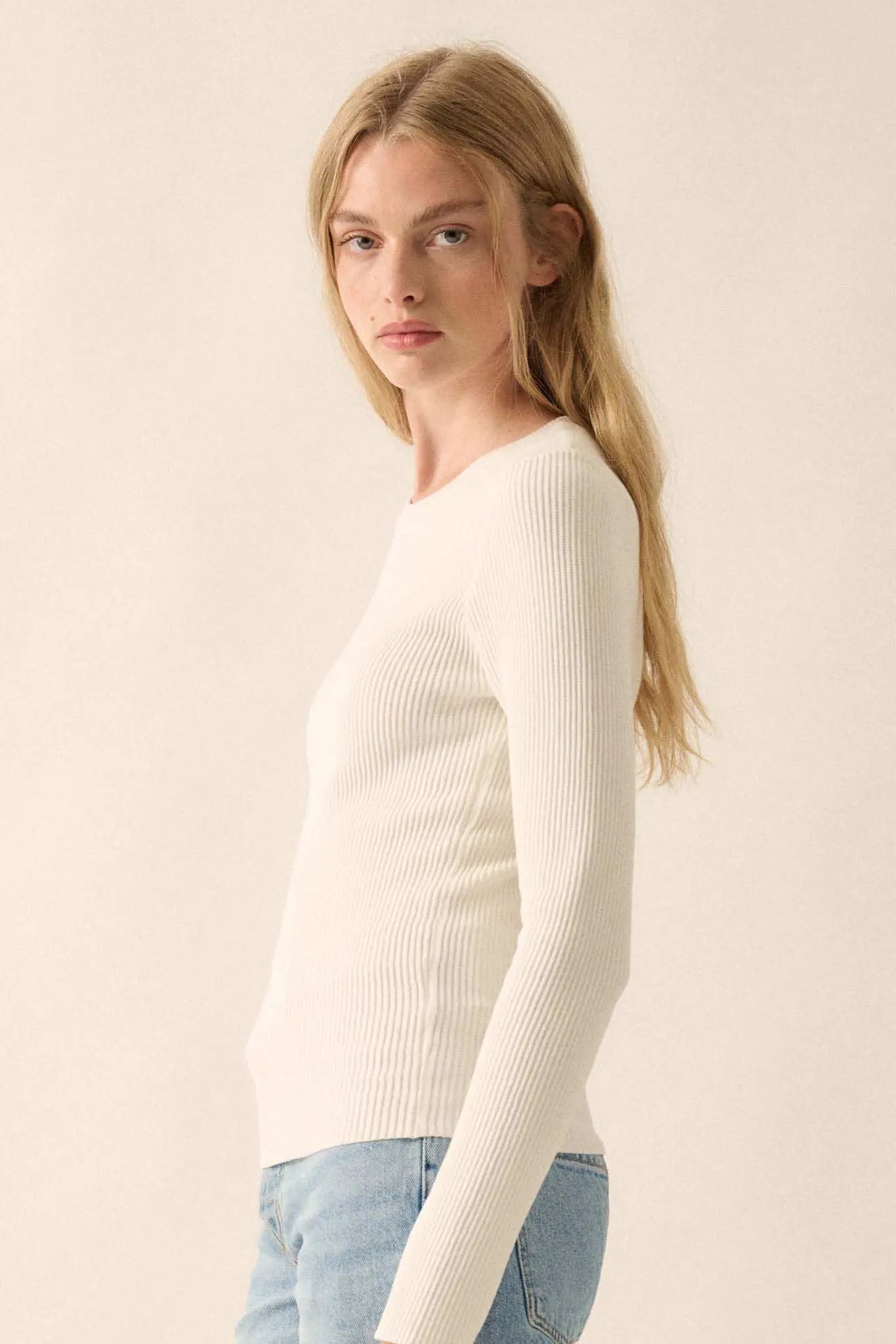 Shaper Fit Long-Sleeve Ribbed Knit Top