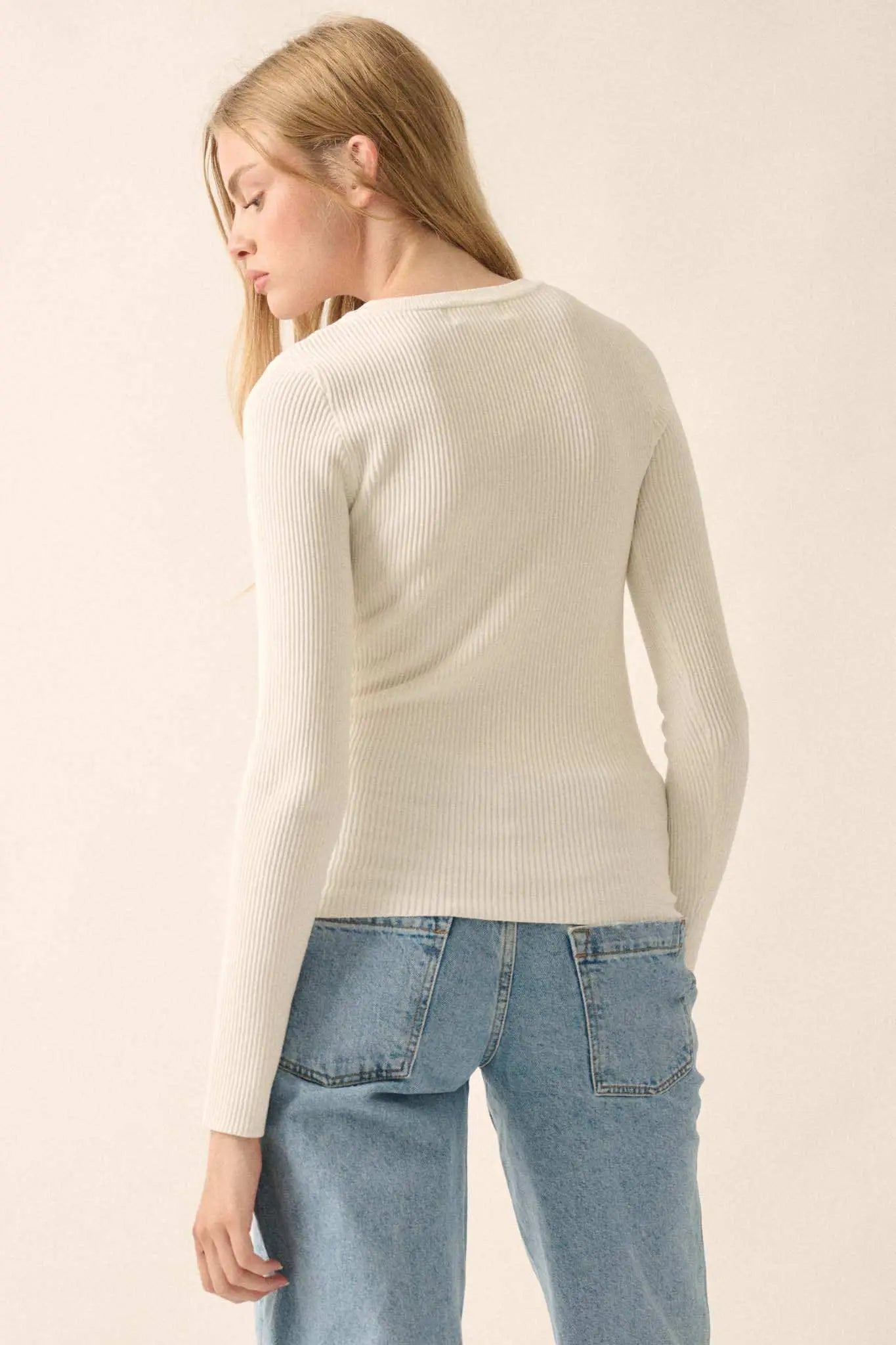 Shaper Fit Long-Sleeve Ribbed Knit Top