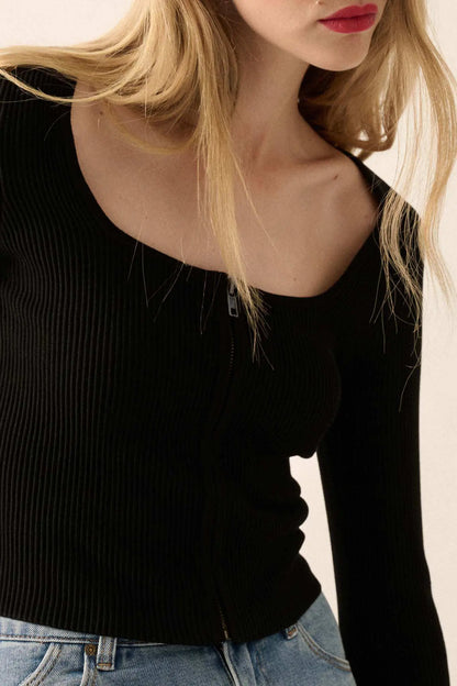 Shaper Fit Zip-Front Cropped Square-Neck Top