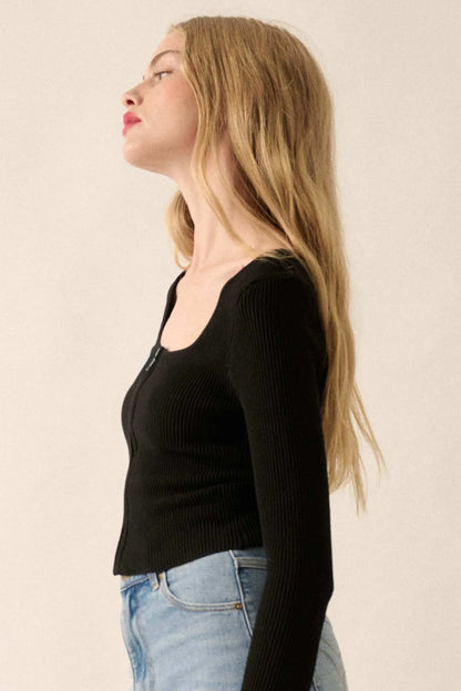 Shaper Fit Zip-Front Cropped Square-Neck Top