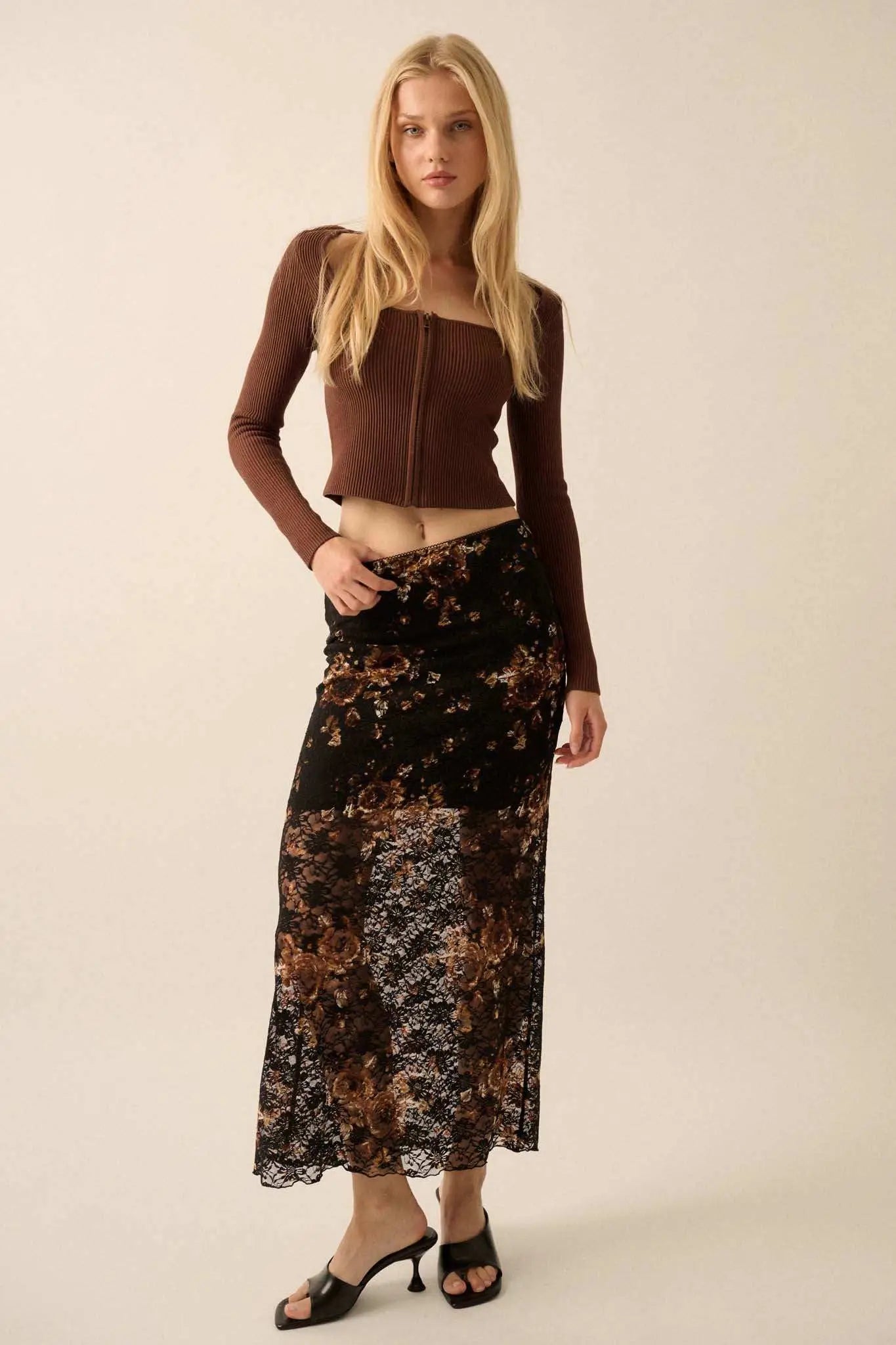 Shaper Fit Zip-Front Cropped Square-Neck Top