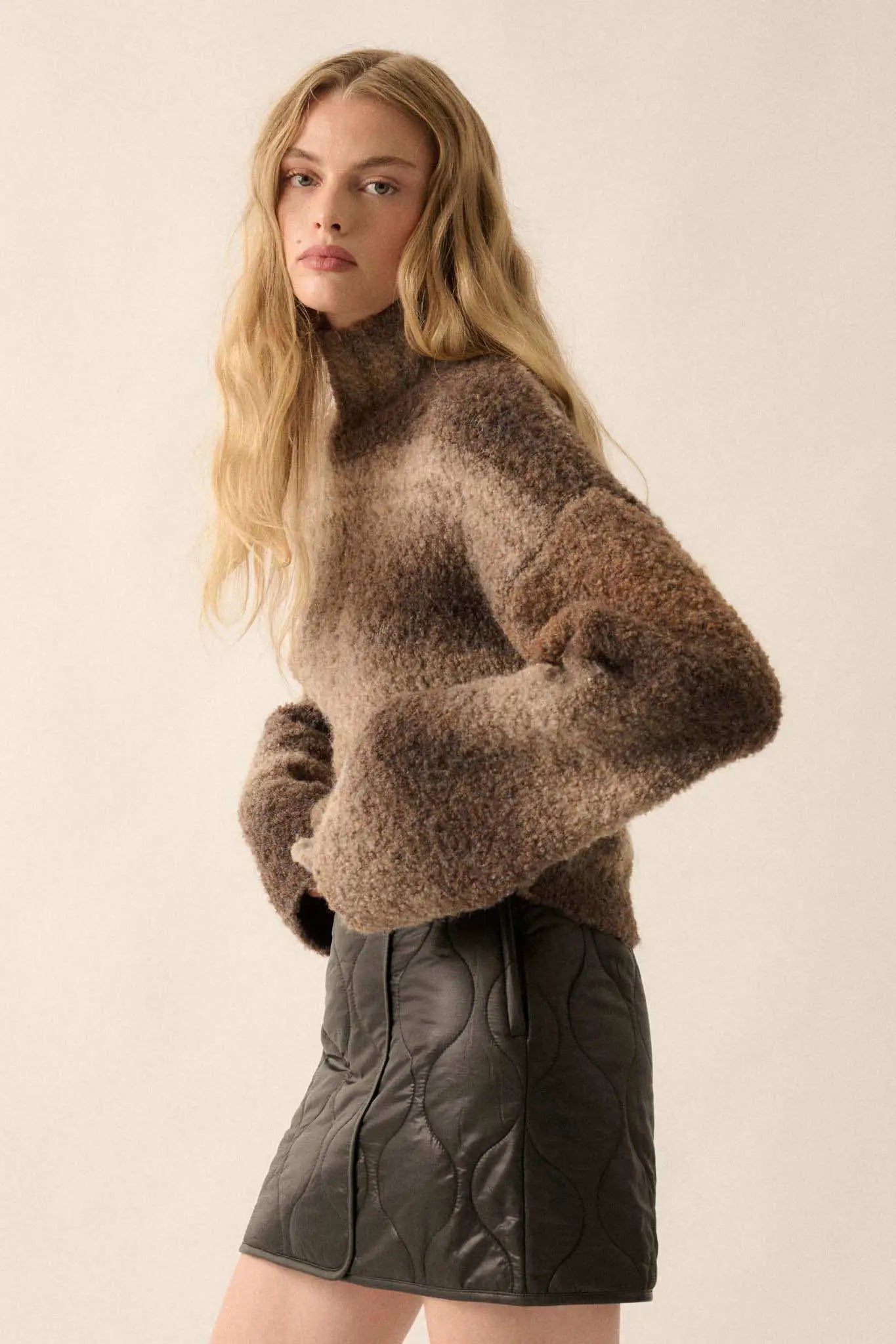 Hue Knew Ombre Knit Mock-Neck Sweater