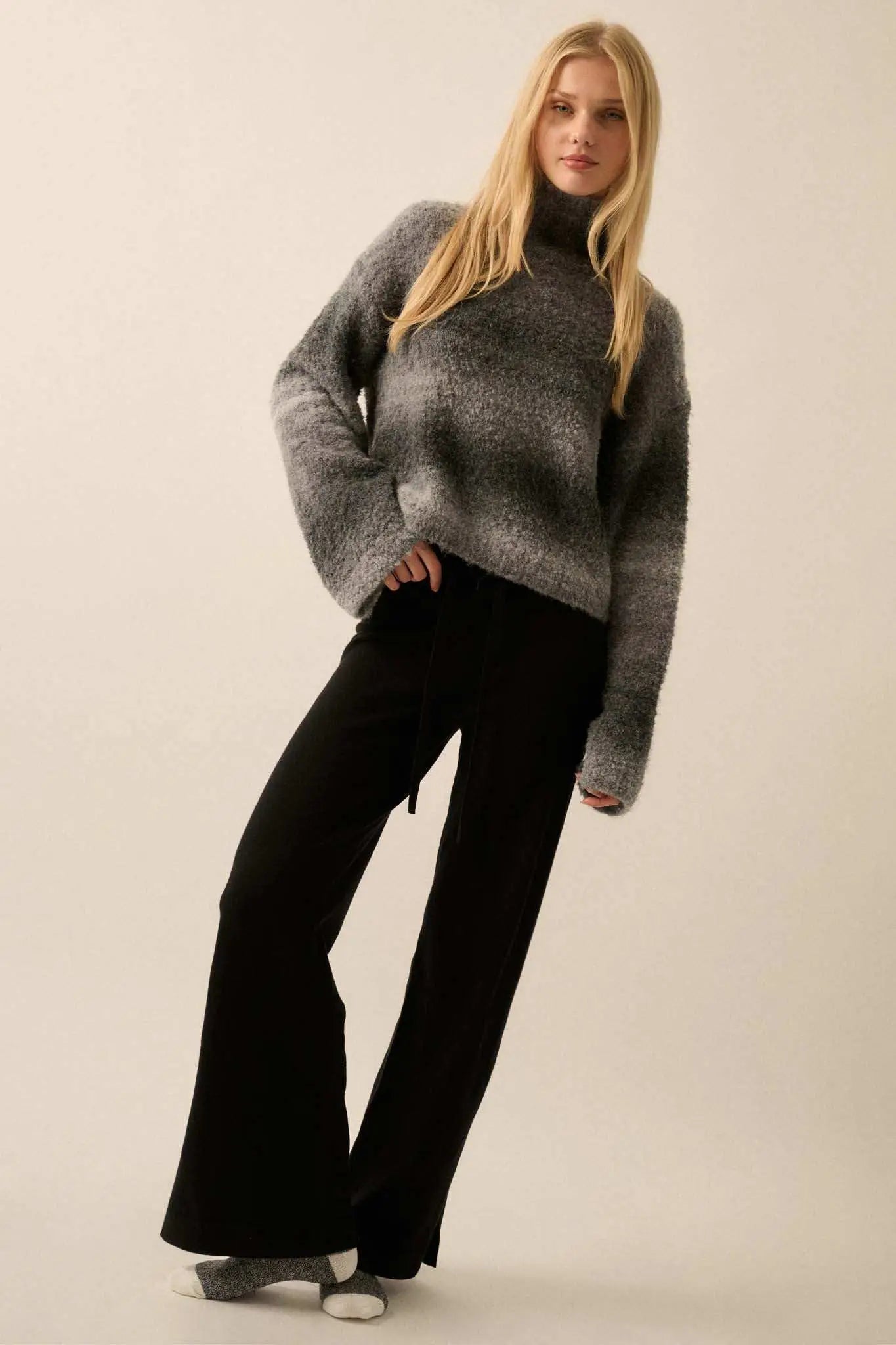 Hue Knew Ombre Knit Mock-Neck Sweater