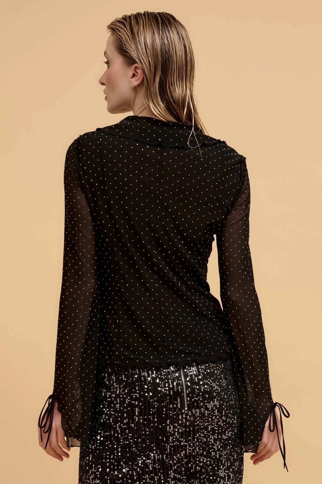 Falling Stars Studded Mesh Tie-Front Top