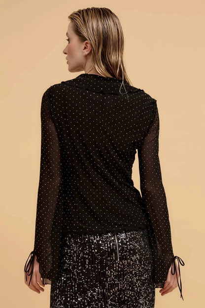 Falling Stars Studded Mesh Tie-Front Top