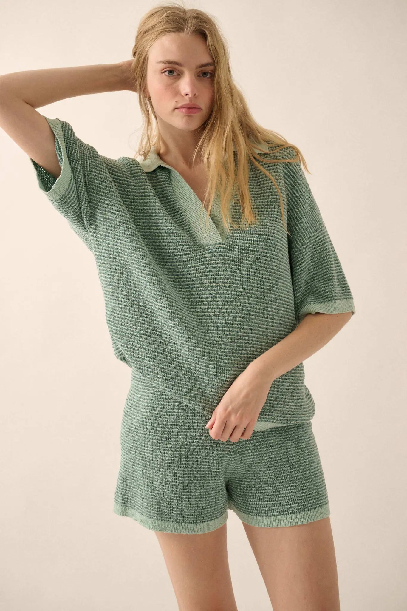 Days of Joy Striped Short-Sleeve Polo Sweater
