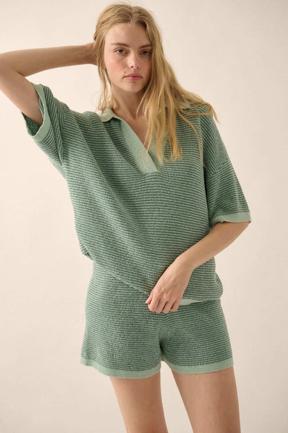 Days of Joy Striped Short-Sleeve Polo Sweater