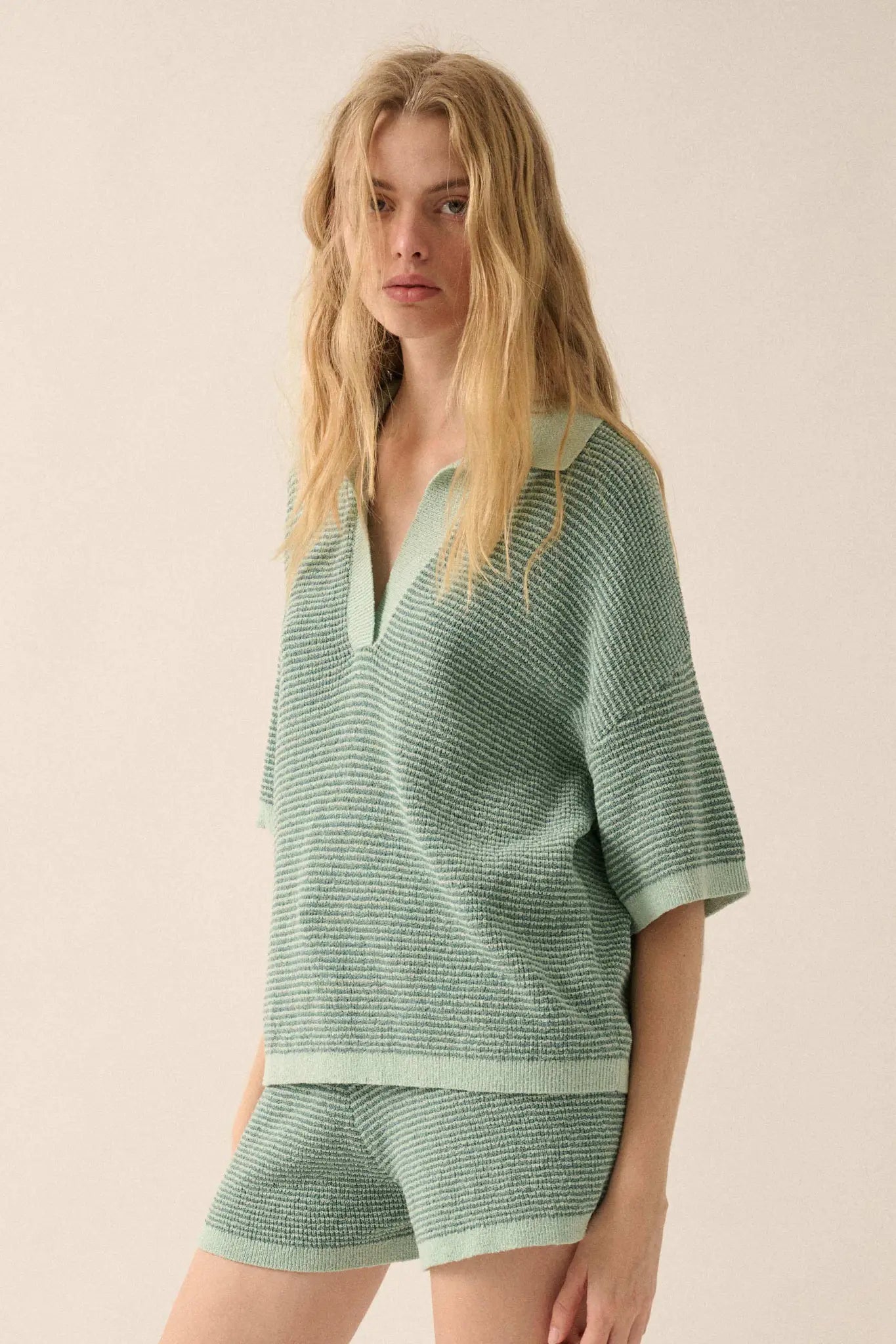 Days of Joy Striped Short-Sleeve Polo Sweater