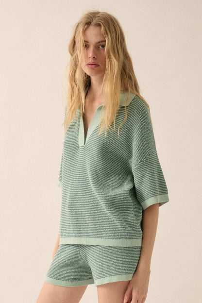 Days of Joy Striped Short-Sleeve Polo Sweater