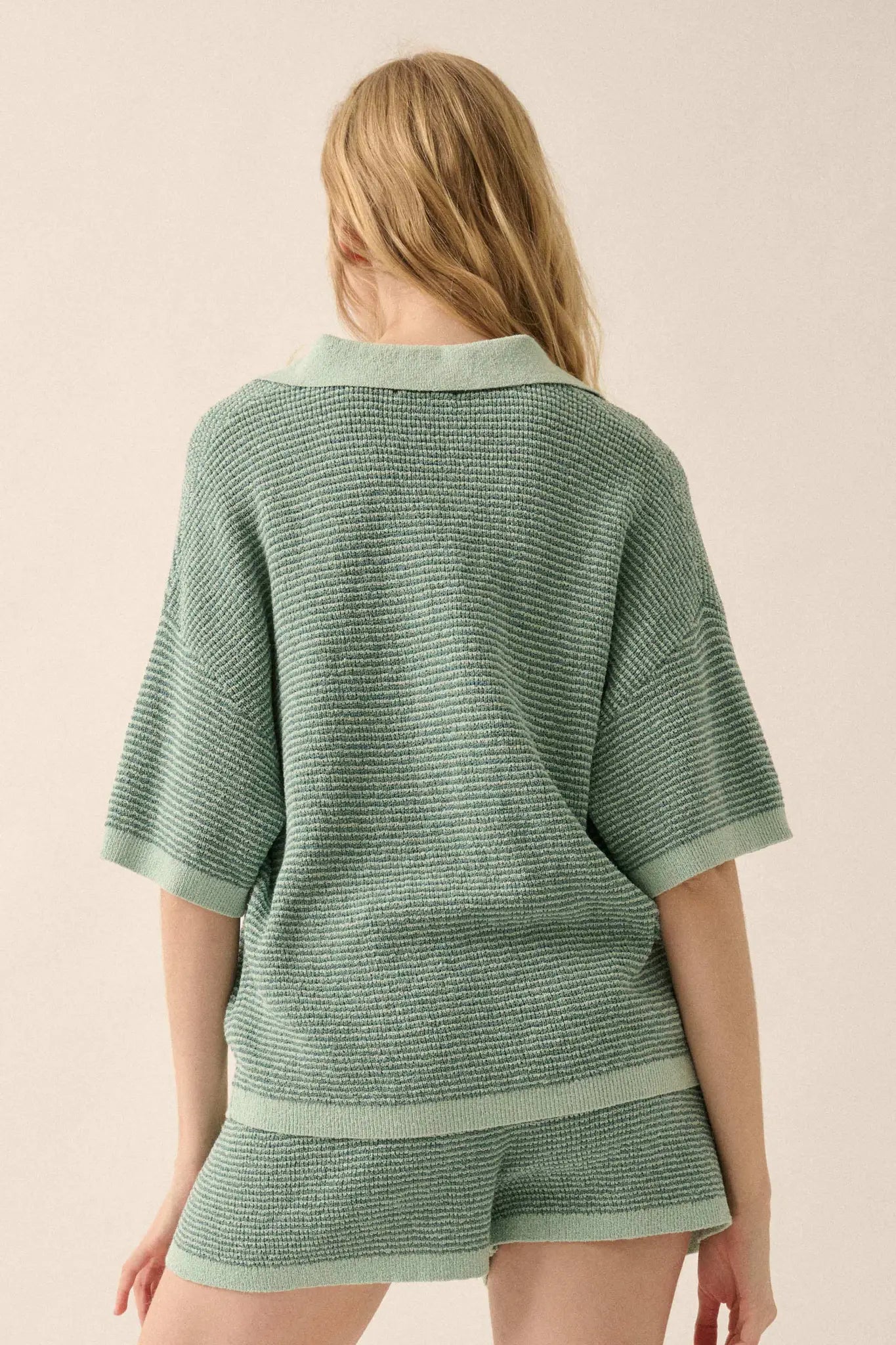 Days of Joy Striped Short-Sleeve Polo Sweater