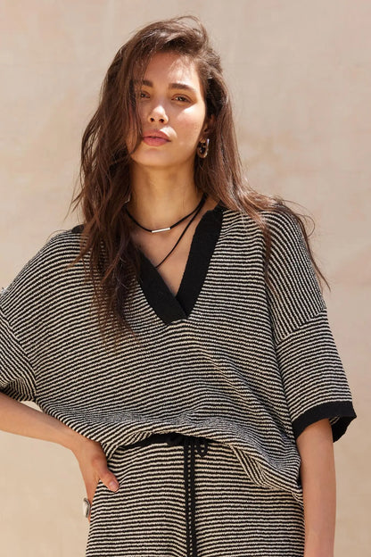 Days of Joy Striped Short-Sleeve Polo Sweater
