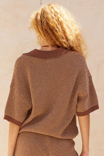 Days of Joy Striped Short-Sleeve Polo Sweater