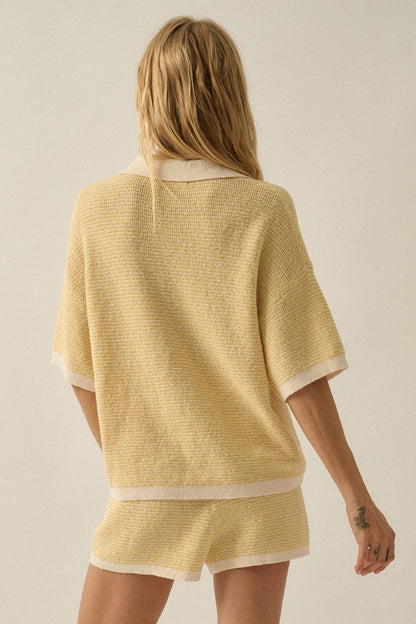 Days of Joy Striped Short-Sleeve Polo Sweater