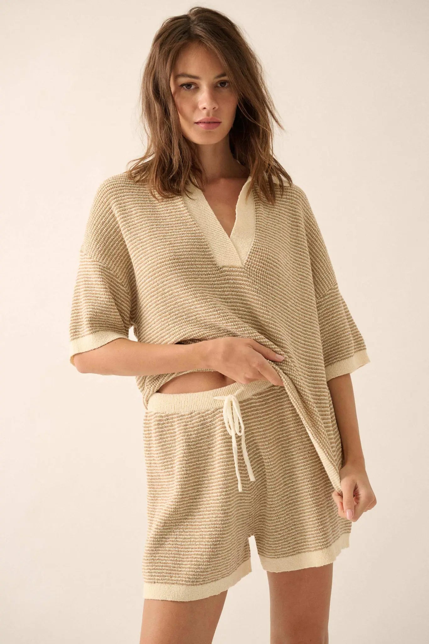 Days of Joy Striped Short-Sleeve Polo Sweater