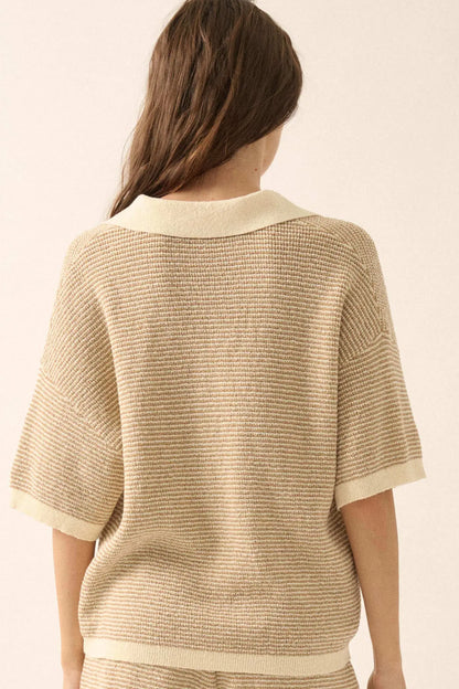 Days of Joy Striped Short-Sleeve Polo Sweater