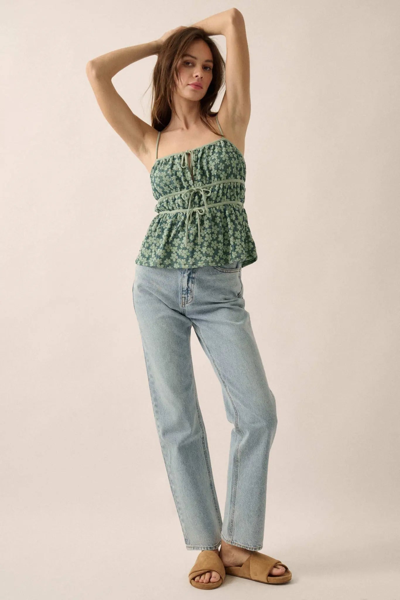 Home Grown Floral Tie-Front Babydoll Cami Top