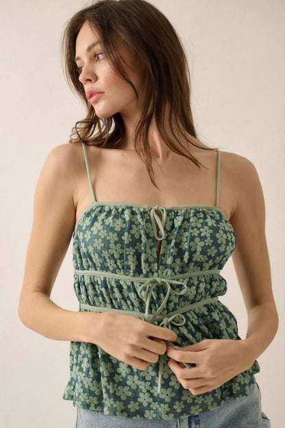 Home Grown Floral Tie-Front Babydoll Cami Top