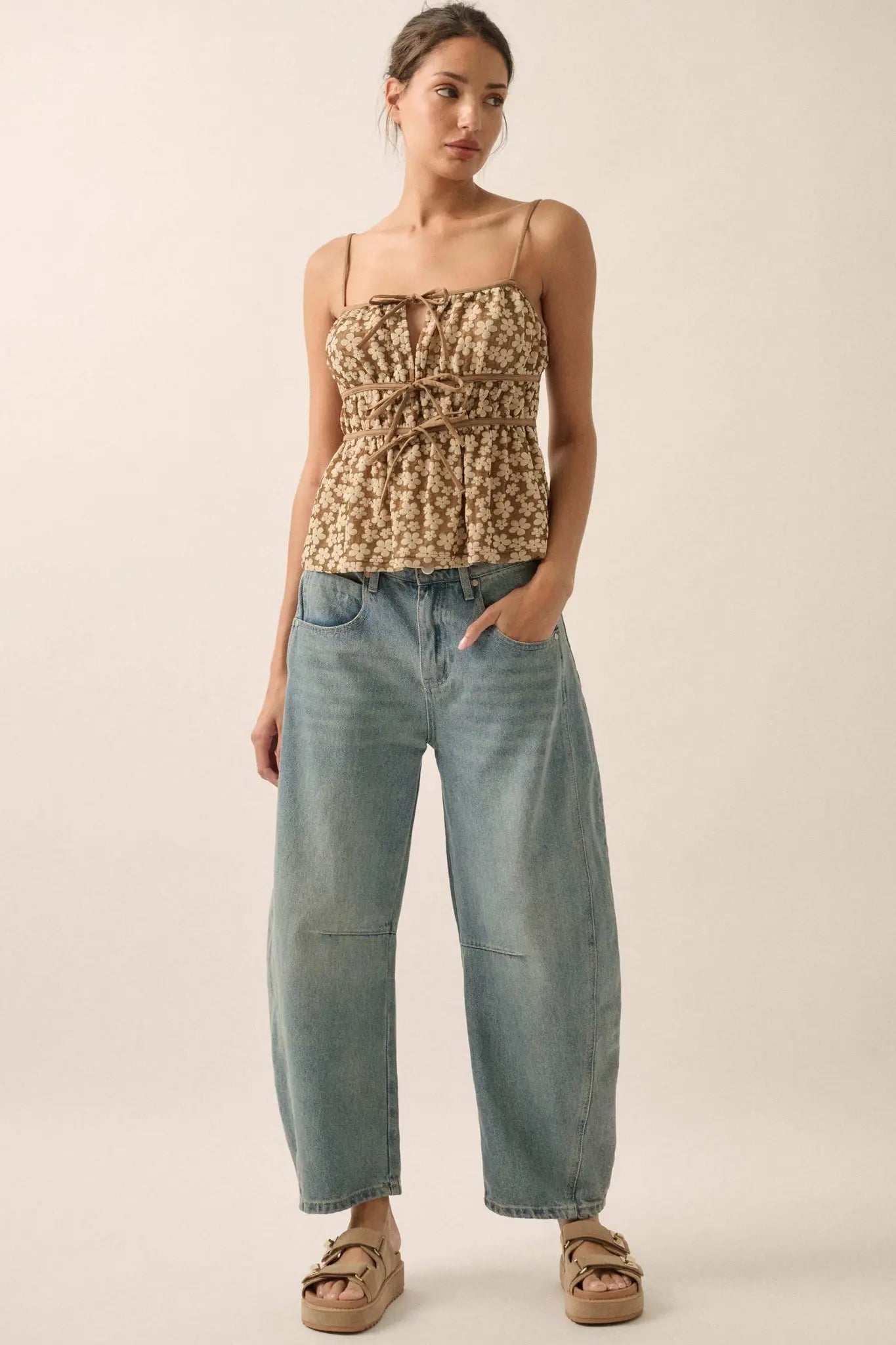Home Grown Floral Tie-Front Babydoll Cami Top