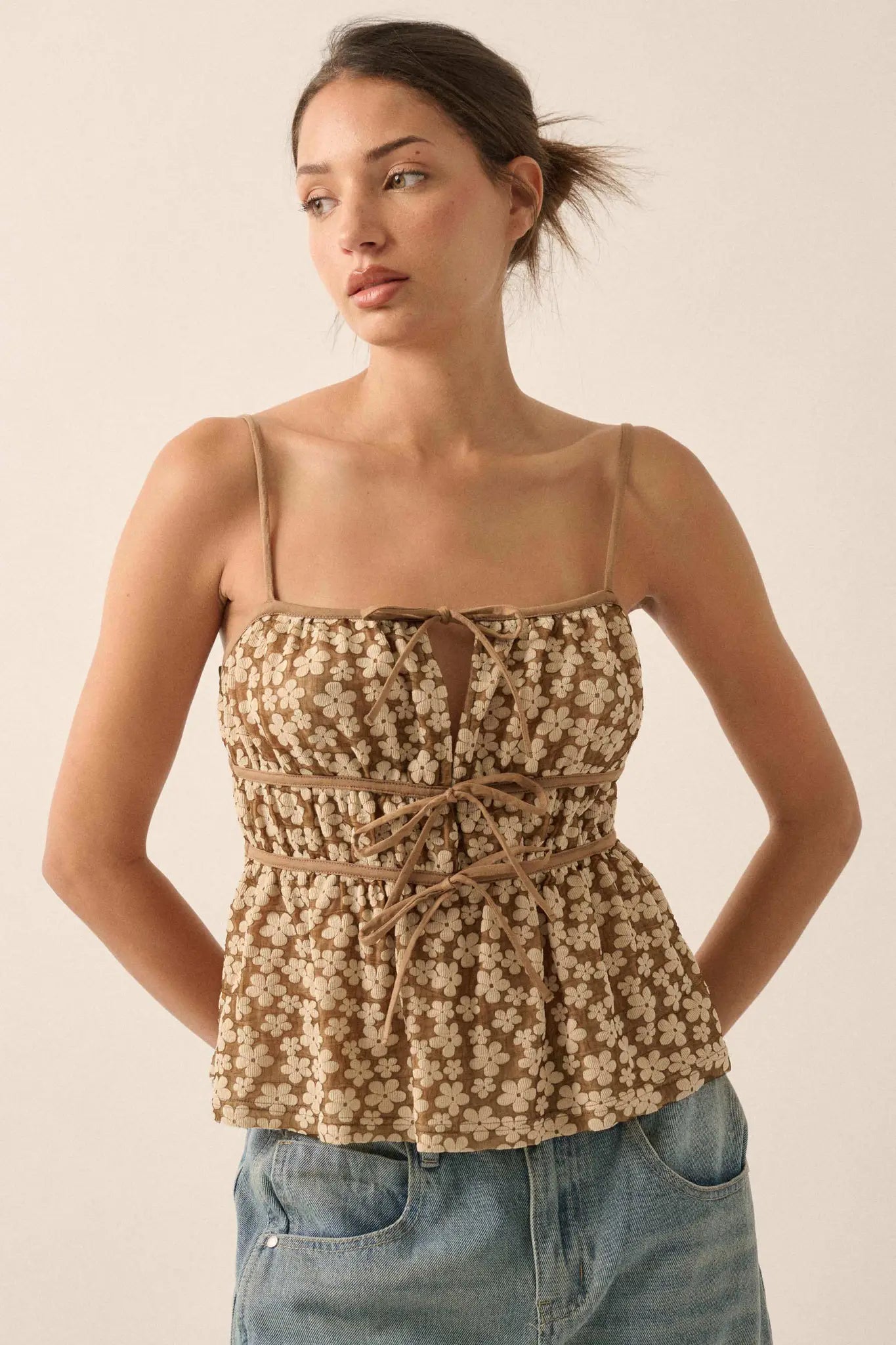 Home Grown Floral Tie-Front Babydoll Cami Top