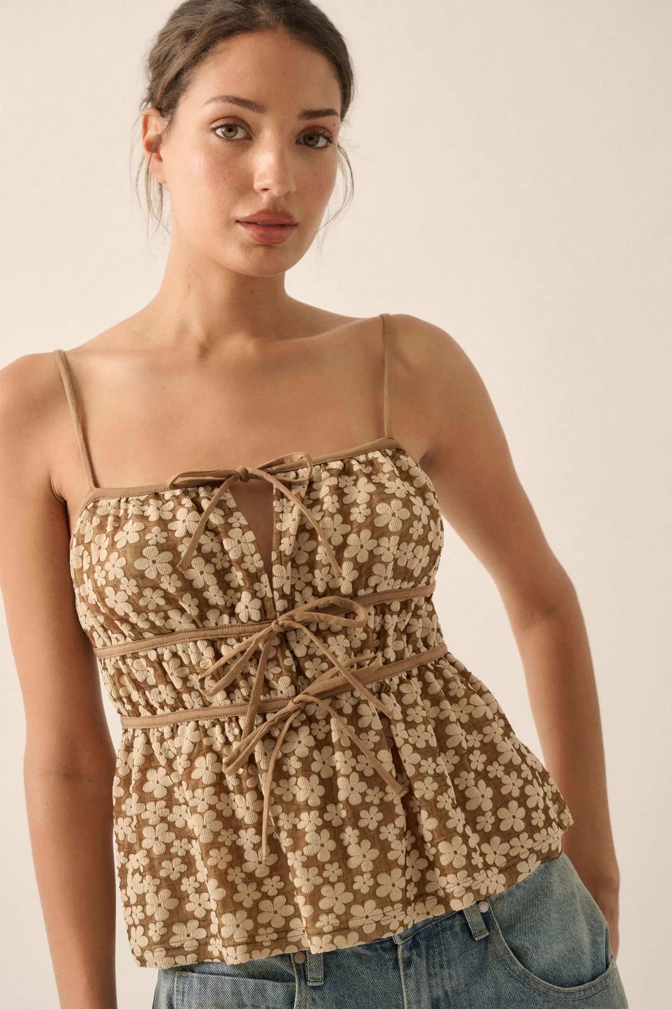 Home Grown Floral Tie-Front Babydoll Cami Top