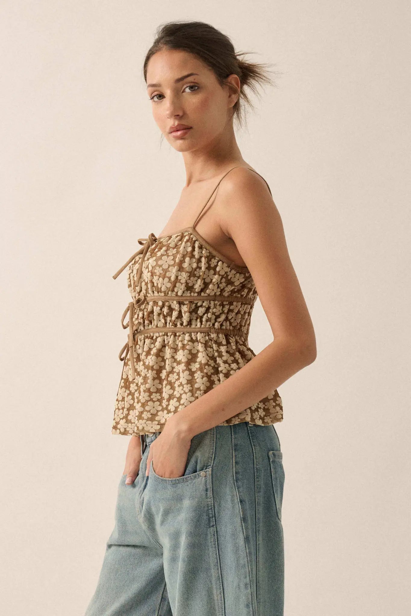 Home Grown Floral Tie-Front Babydoll Cami Top